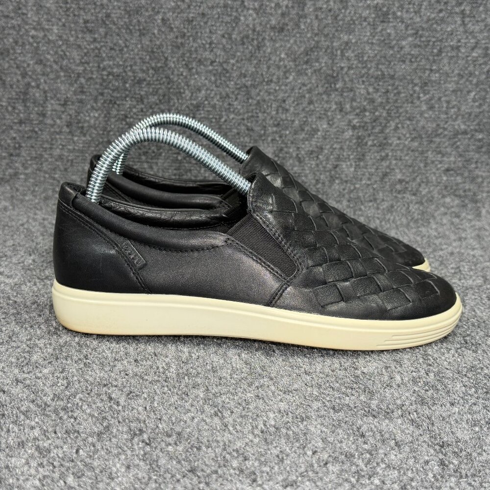 Ecco Soft 7 Slip On Shoes Women's Size 7‎ Woven Black Leather Comfort Sneakers